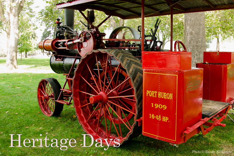 Red steam powered tractor